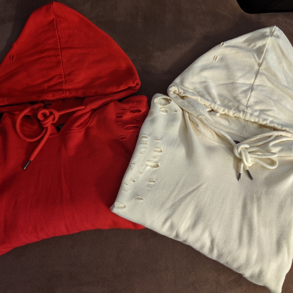 2 Distressed Hooded Shirts